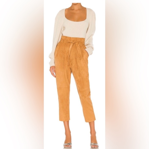 Free People Pants - FREE PEOPLE CAMEL NIGHTFALL VEGAN FAUX SUEDE TIE HIGH-WAISTED PANTS, SIZE 6